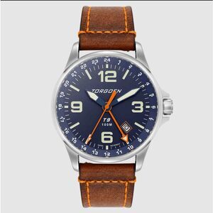 New Torgoen TN-1091 T9 Bluebird Sapphire GMT 42mm Brown Leather Strap